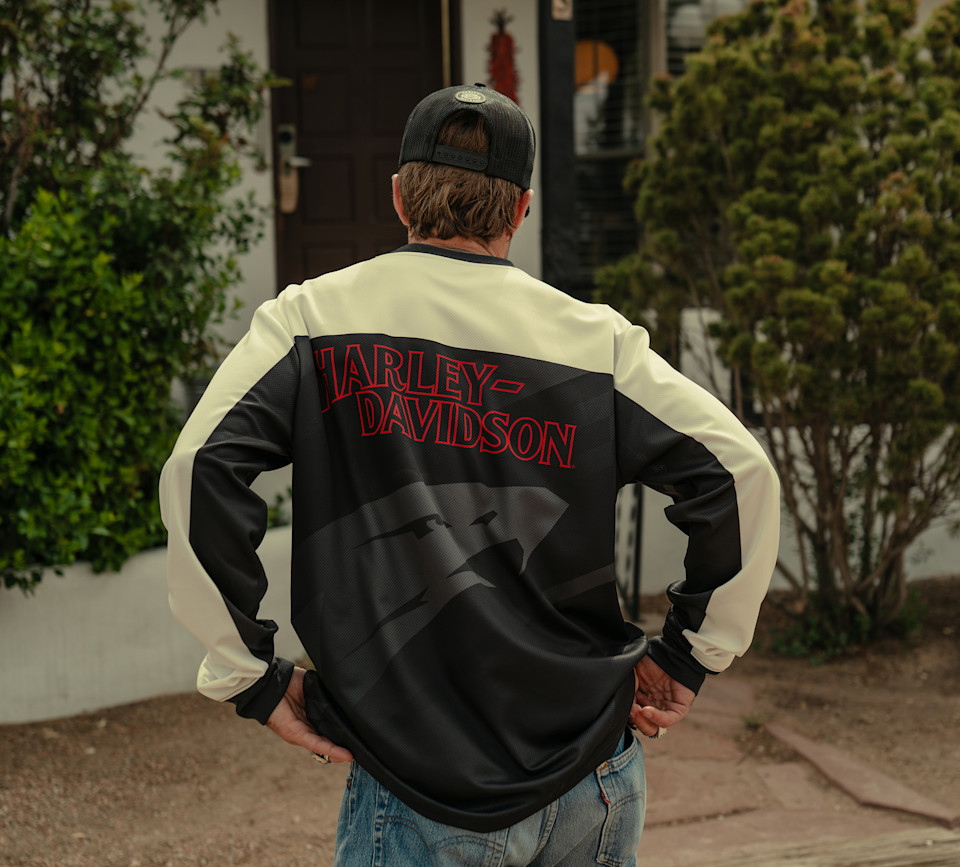 HARLEY DAVIDSON RACE JERSEY-KNIT,BLACK/OFF WHITE