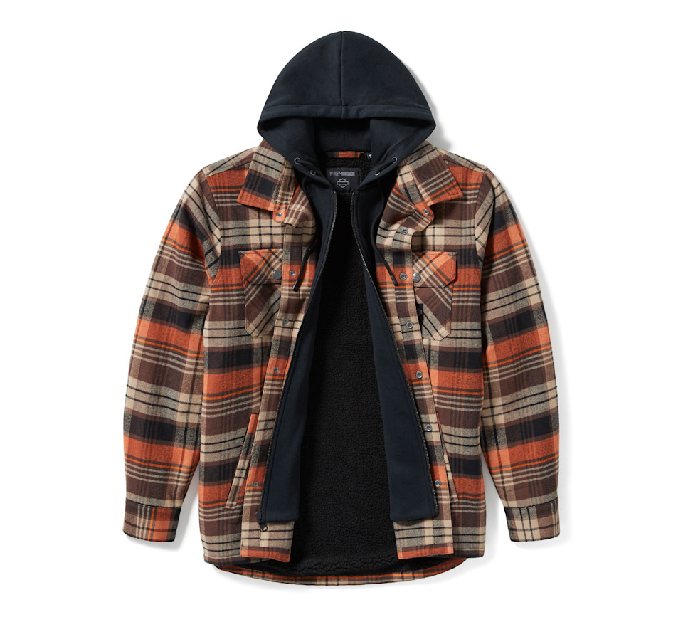 HARLEY DAVIDSON SHIRT JACKET-WOVEN,BLACK/BROWN PLAID
