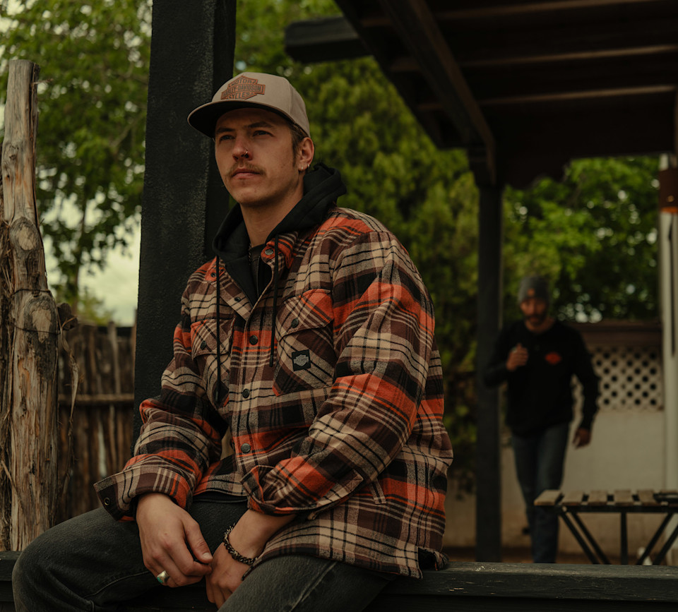 HARLEY DAVIDSON SHIRT JACKET-WOVEN,BLACK/BROWN PLAID