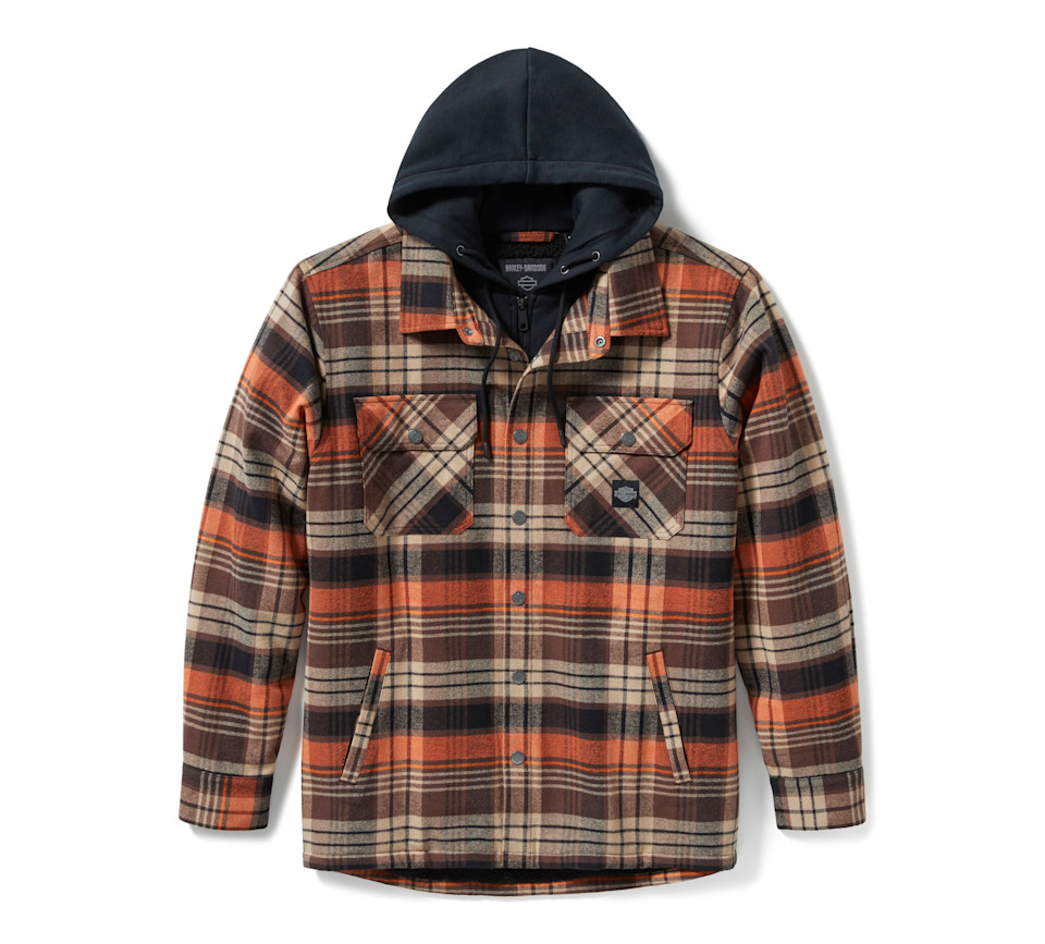 HARLEY DAVIDSON SHIRT JACKET-WOVEN,BLACK/BROWN PLAID