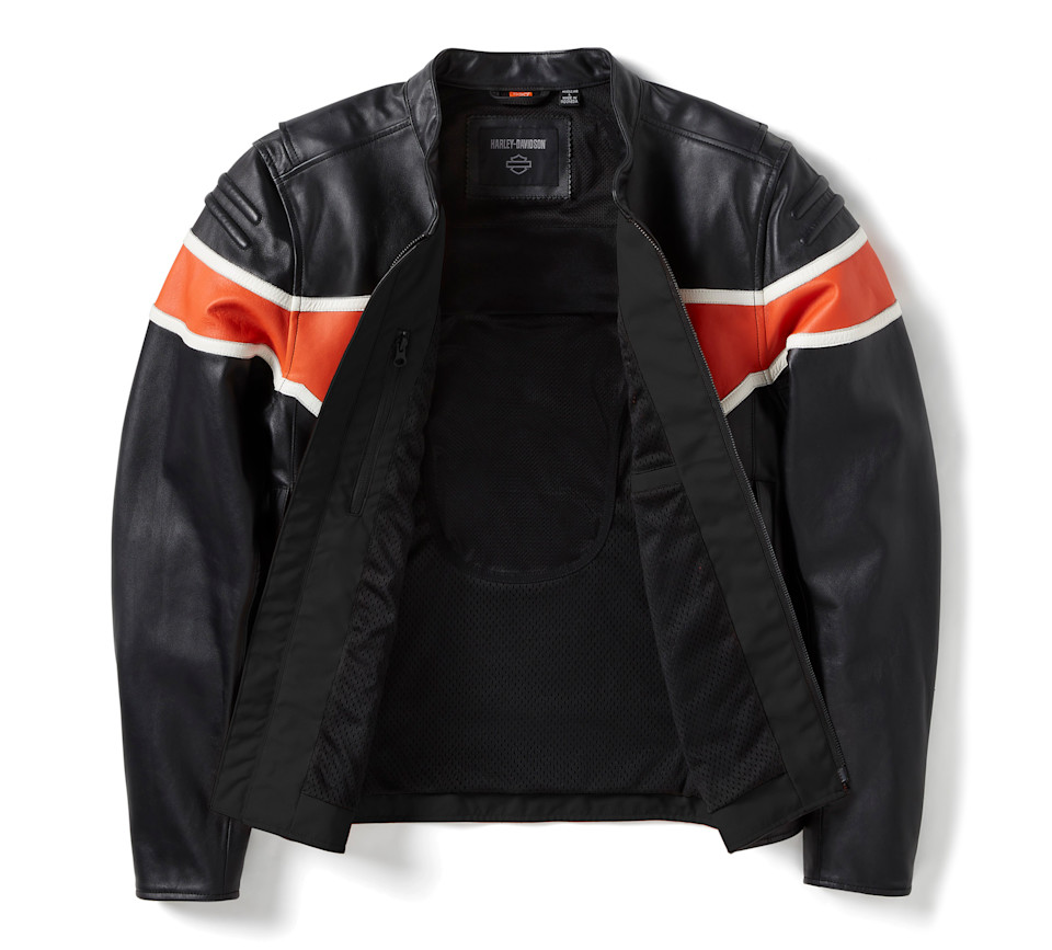 HARLEY DAVIDSON JACKET-TRENTON,LEATHER,BLACK/ORANGE,PPE
