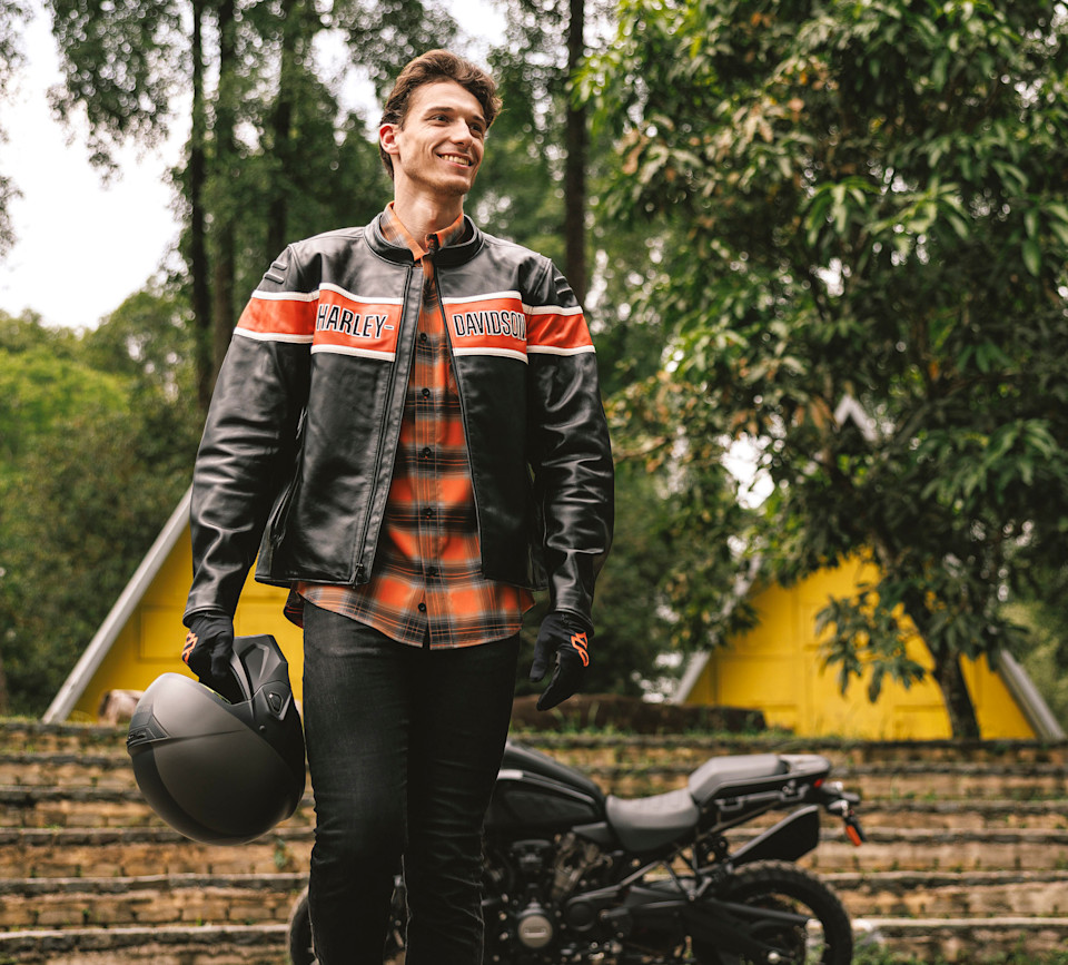 HARLEY DAVIDSON JACKET-TRENTON,LEATHER,BLACK/ORANGE,PPE