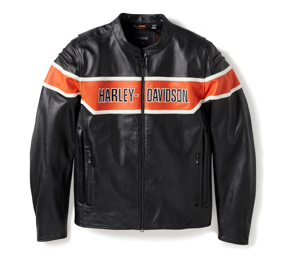 HARLEY DAVIDSON JACKET-TRENTON,LEATHER,BLACK/ORANGE,PPE