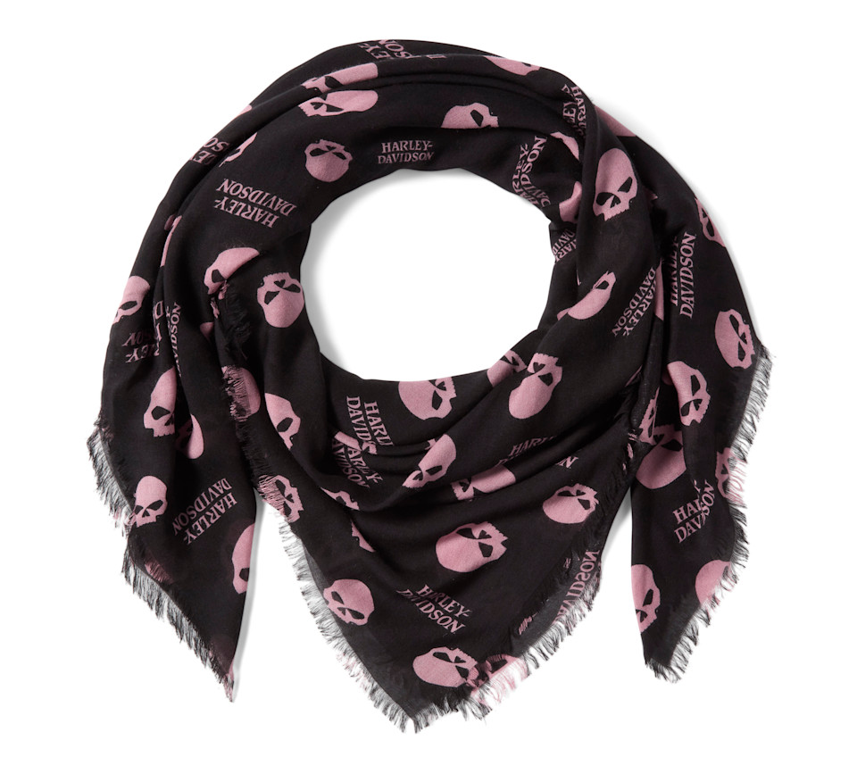 HARLEY DAVIDSON SHAWL-WOVEN,BLACK/PINK PRINT