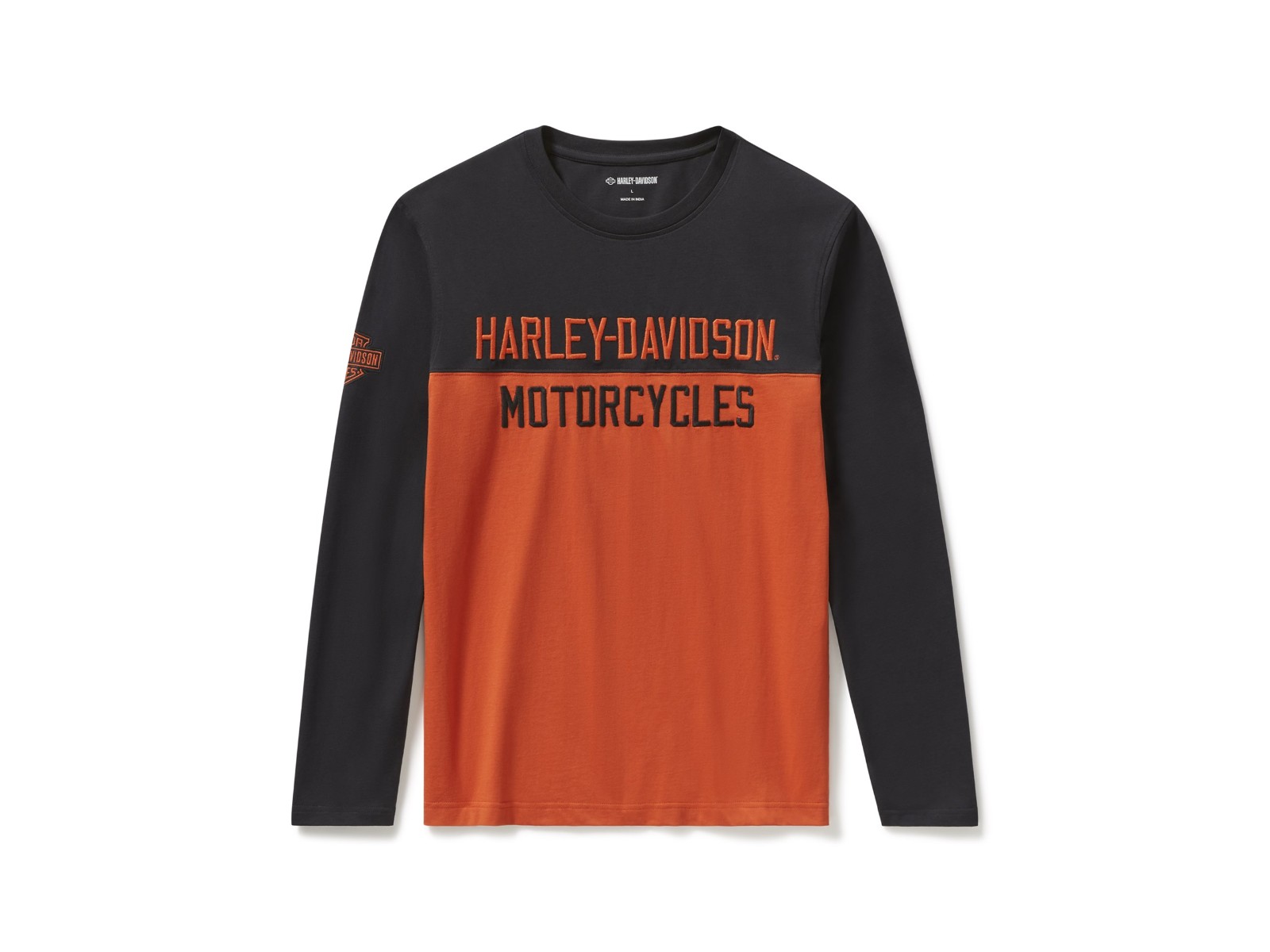 HARLEY DAVIDSON TEE-KNIT,ORANGE/BLACK COLORBLOCK