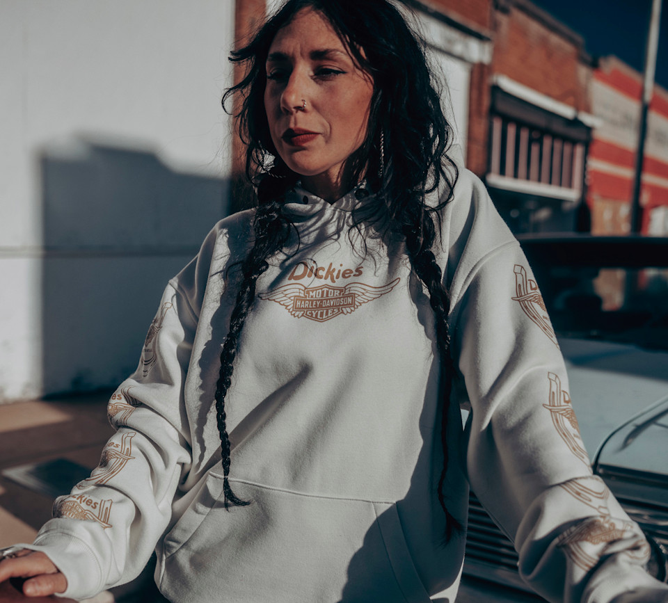 HARLEY DAVIDSON HOODIE-KNIT,DICKIES,HORSESHOE,OFF WHITE