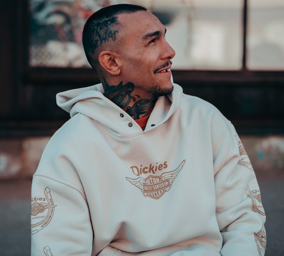 HARLEY DAVIDSON HOODIE-KNIT,DICKIES,HORSESHOE,OFF WHITE