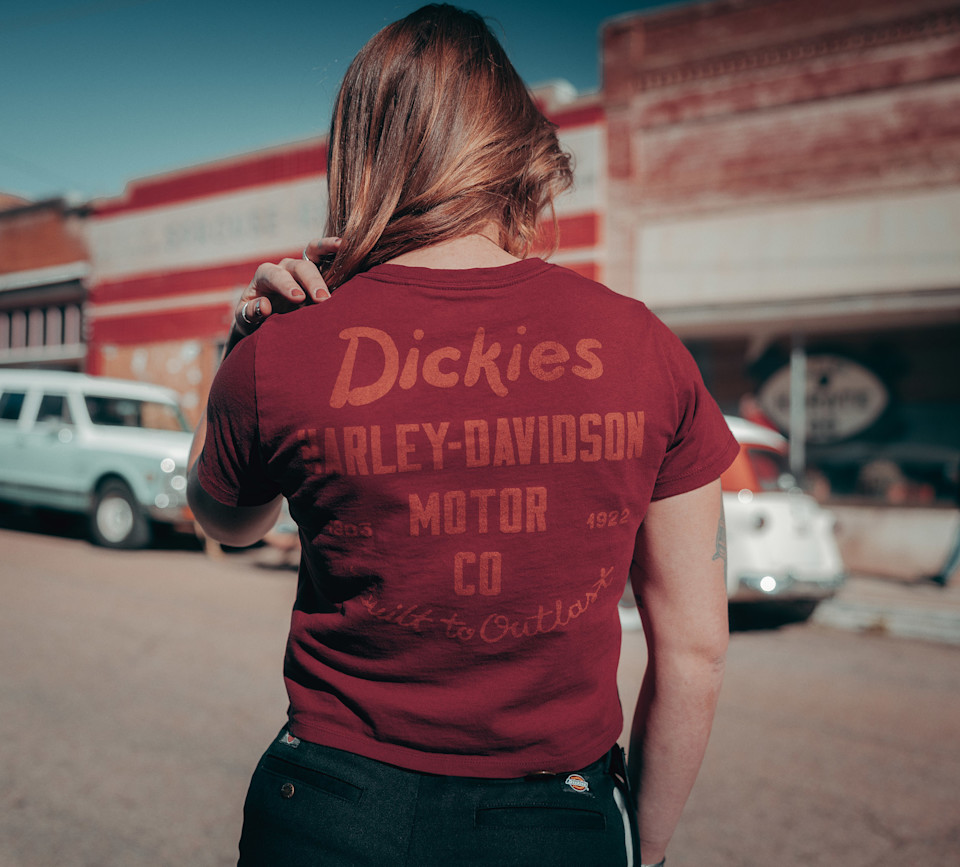HARLEY DAVIDSON TEE-KNIT,DICKIES,BOXY,BUILT OUTLAST,RED