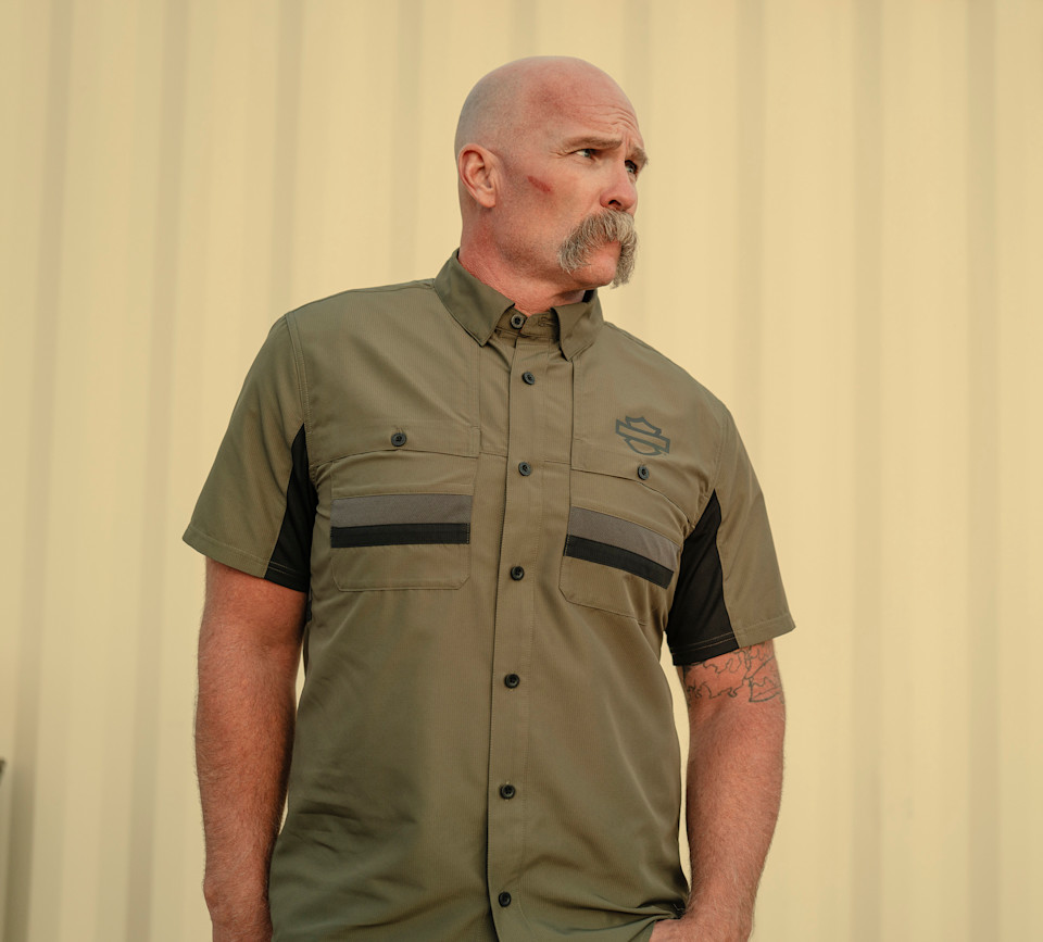 HARLEY DAVIDSON SHIRT-WOVEN,GREEN/BLACK