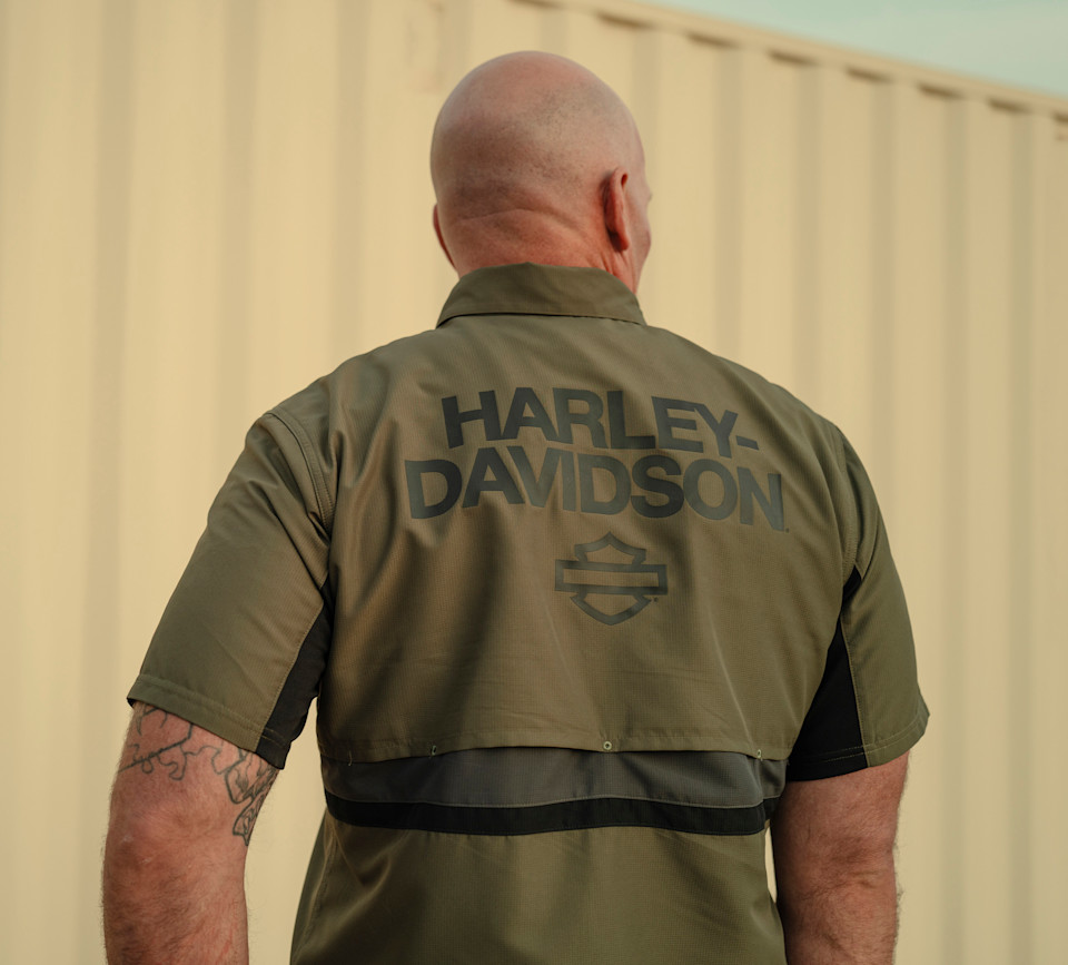 HARLEY DAVIDSON SHIRT-WOVEN,GREEN/BLACK