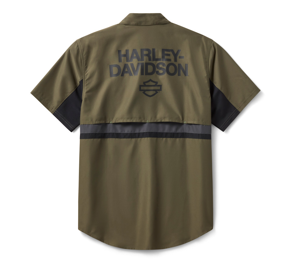 HARLEY DAVIDSON SHIRT-WOVEN,GREEN/BLACK