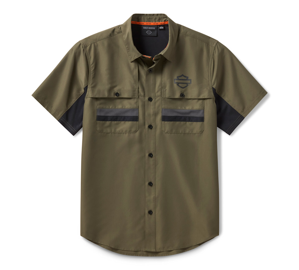 HARLEY DAVIDSON SHIRT-WOVEN,GREEN/BLACK