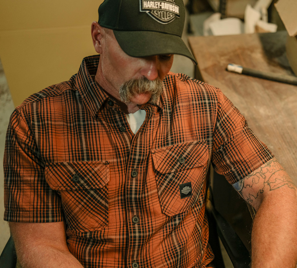 HARLEY DAVIDSON SHIRT-WOVEN,DARK GREY/BLACK PLAID