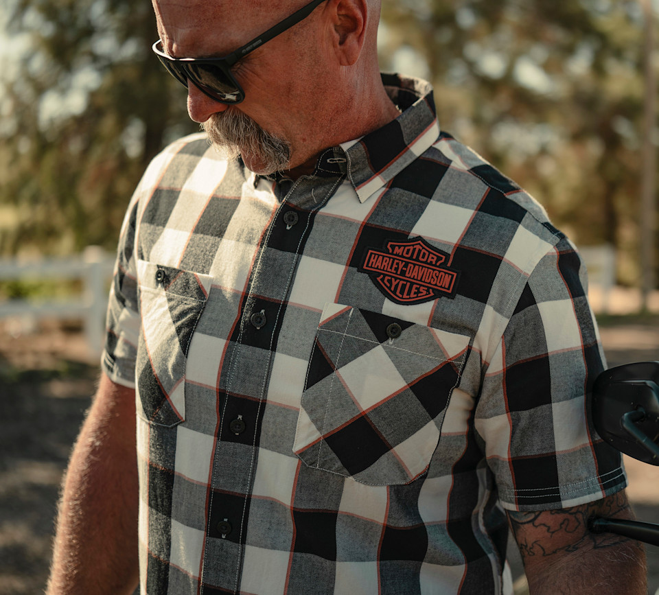 HARLEY DAVIDSON SHIRT-WOVEN,OFF WHITE/BLACK PLAID