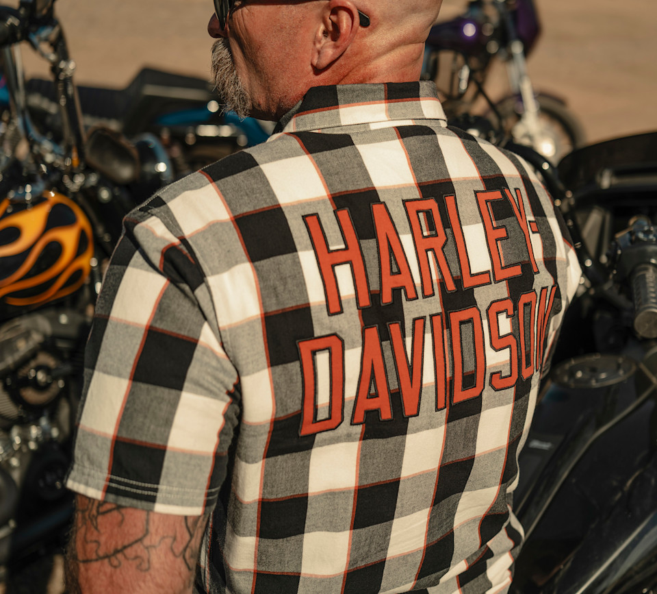 HARLEY DAVIDSON SHIRT-WOVEN,OFF WHITE/BLACK PLAID