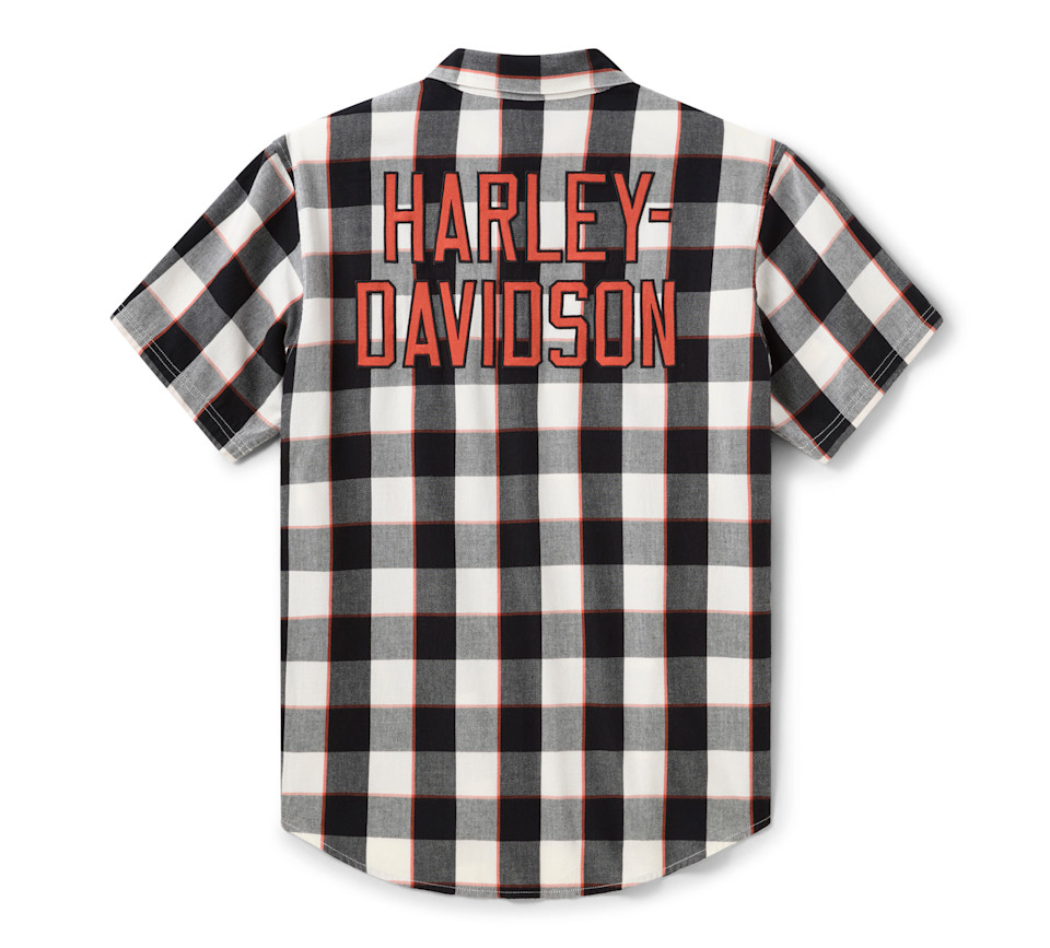 HARLEY DAVIDSON SHIRT-WOVEN,OFF WHITE/BLACK PLAID