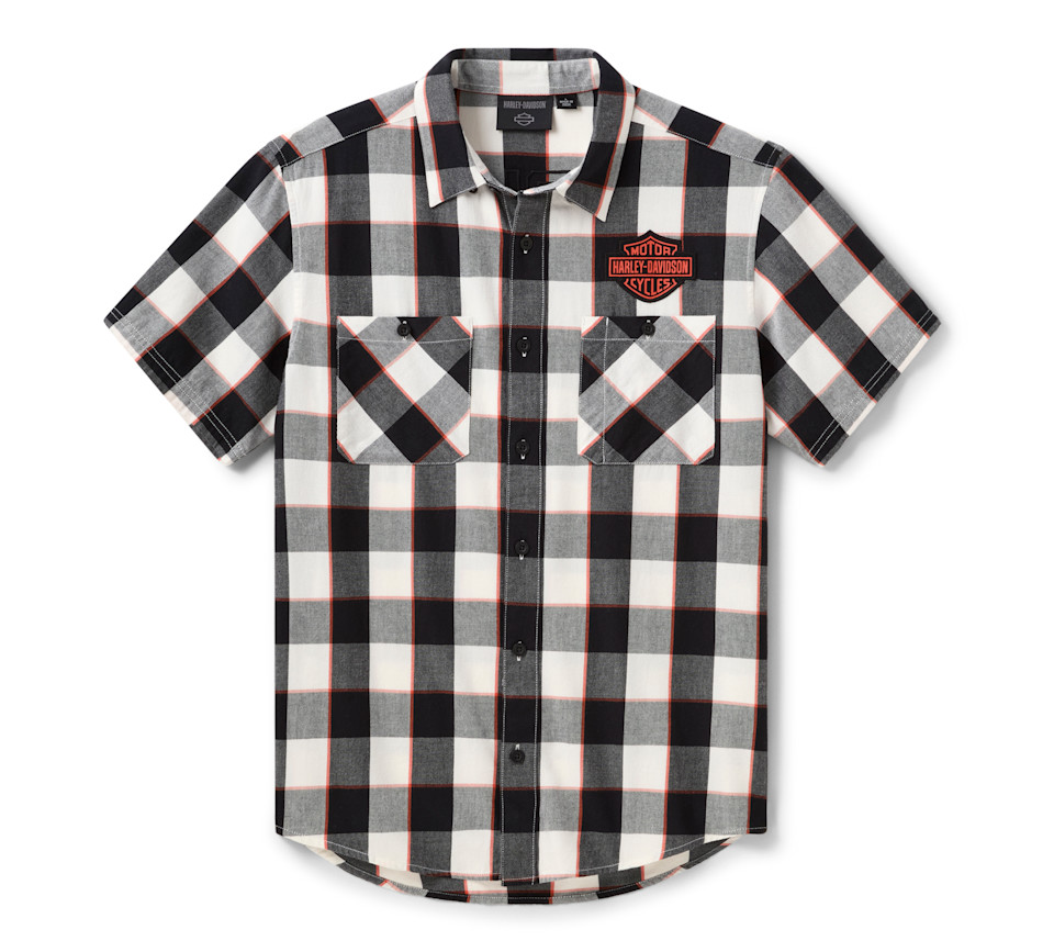 HARLEY DAVIDSON SHIRT-WOVEN,OFF WHITE/BLACK PLAID