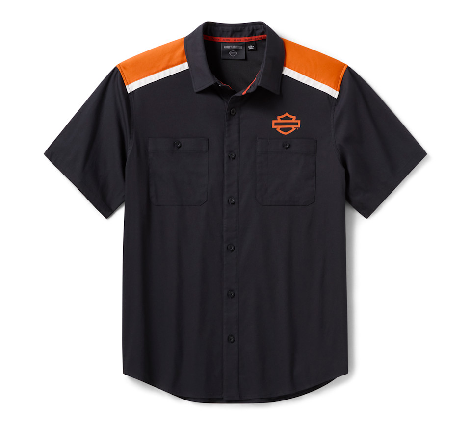 HARLEY DAVIDSON SHIRT-WOVEN,BLACK/ORANGE HEATHER