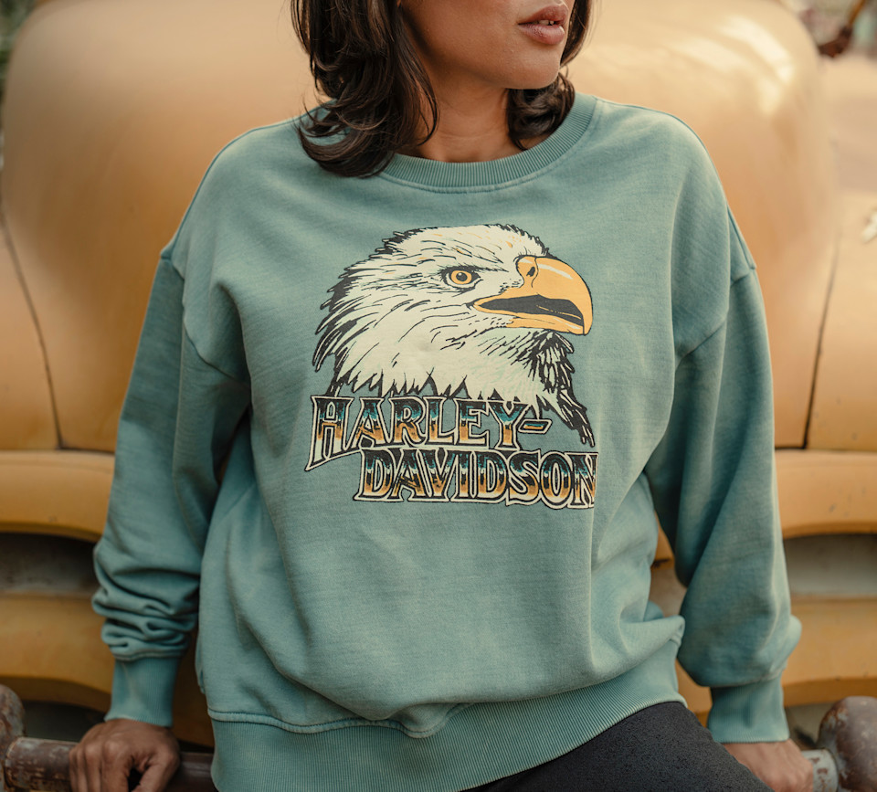 HARLEY DAVIDSON SWEATSHIRT-KNIT,TEAL BLUE