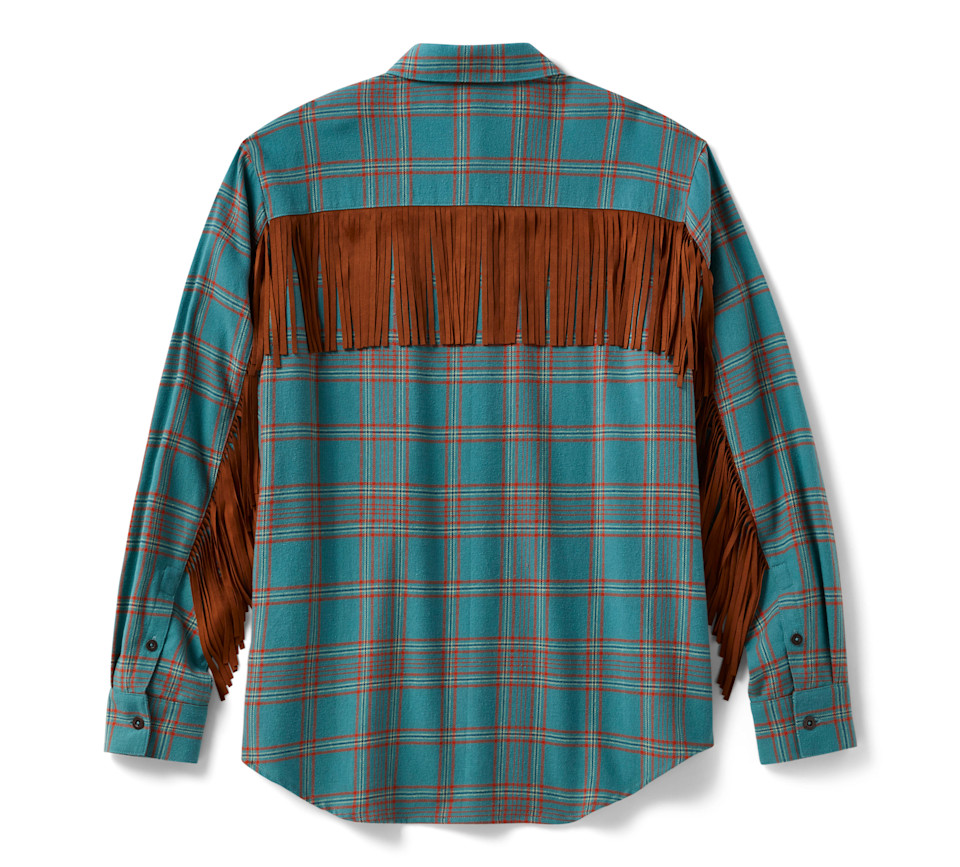HARLEY DAVIDSON SHIRT-WOVEN,TEAL BLUE/ORANGE