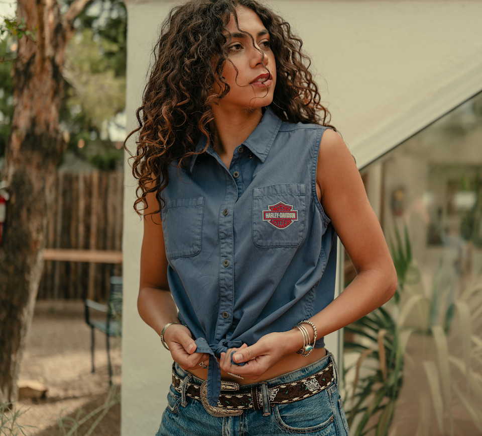 HARLEY DAVIDSON TOP-WOVEN,DARK BLUE