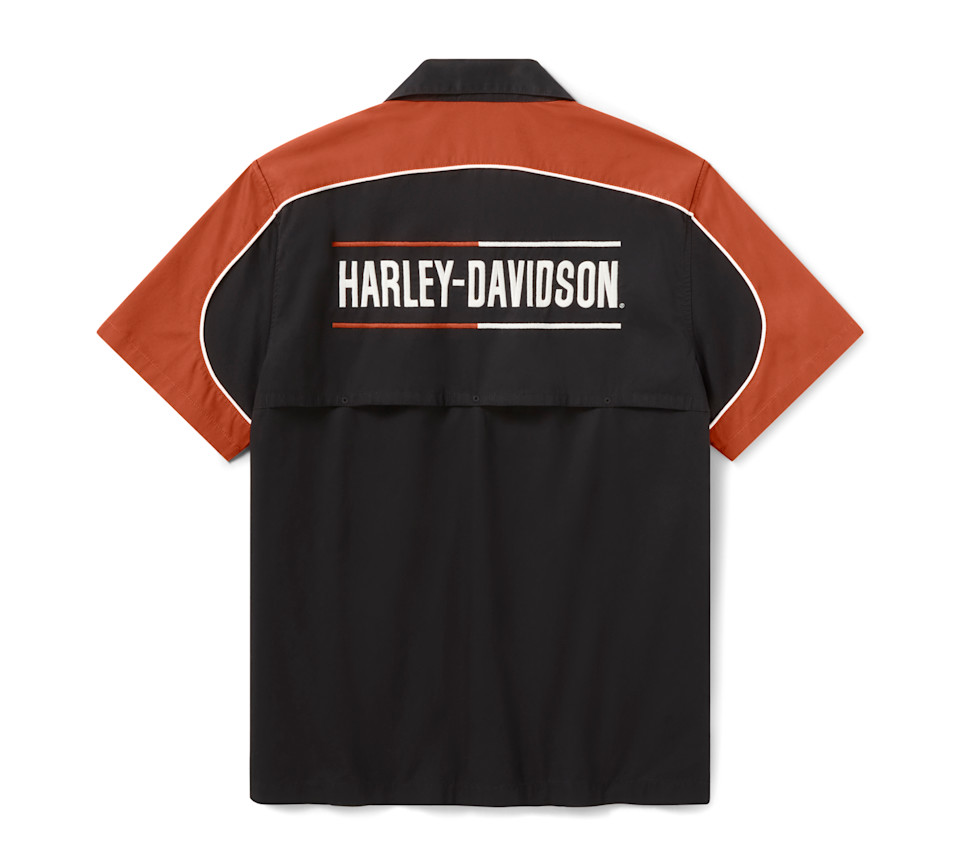 HARLEY DAVIDSON SHIRT-WOVEN,BLACK/ORANGE