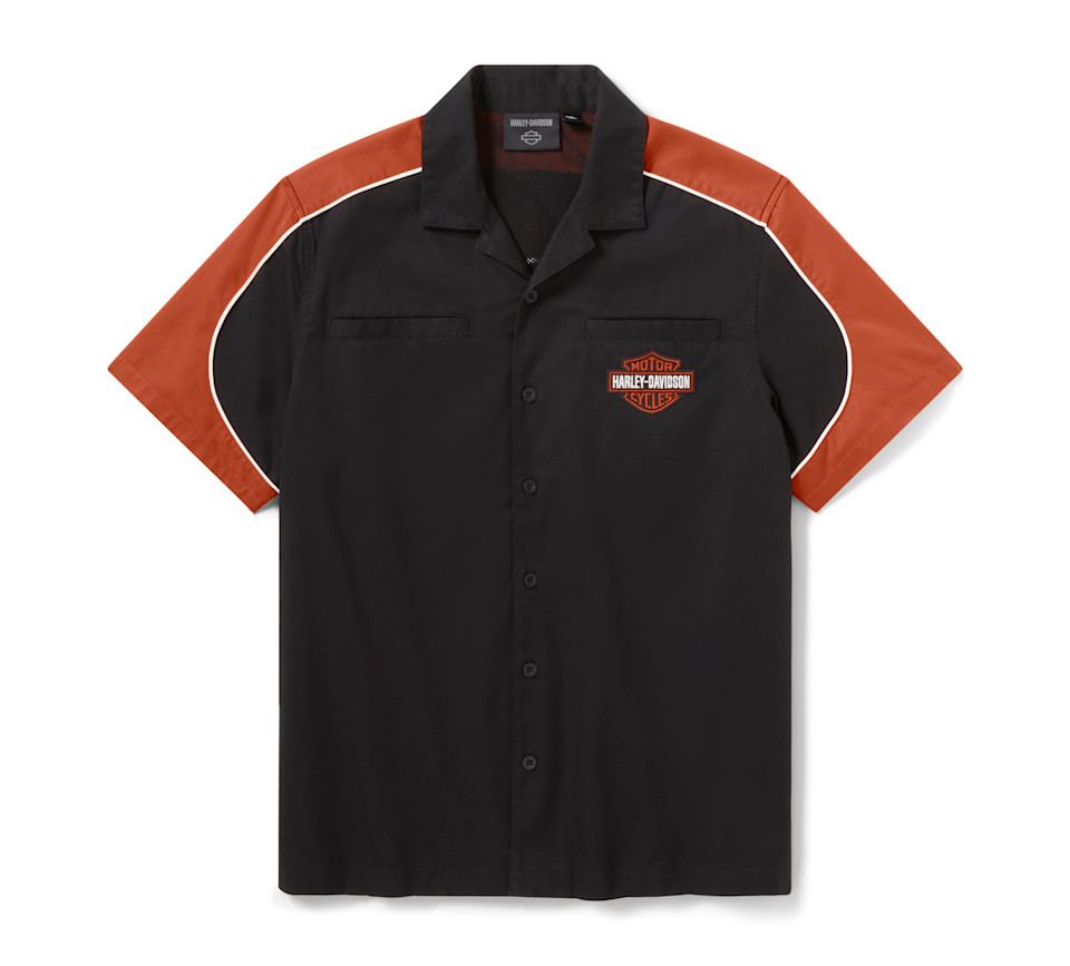 HARLEY DAVIDSON SHIRT-WOVEN,BLACK/ORANGE