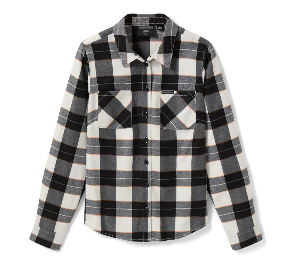 HARLEY DAVIDSON SHIRT-WOVEN,OFF WHITE/BLACK PLAID