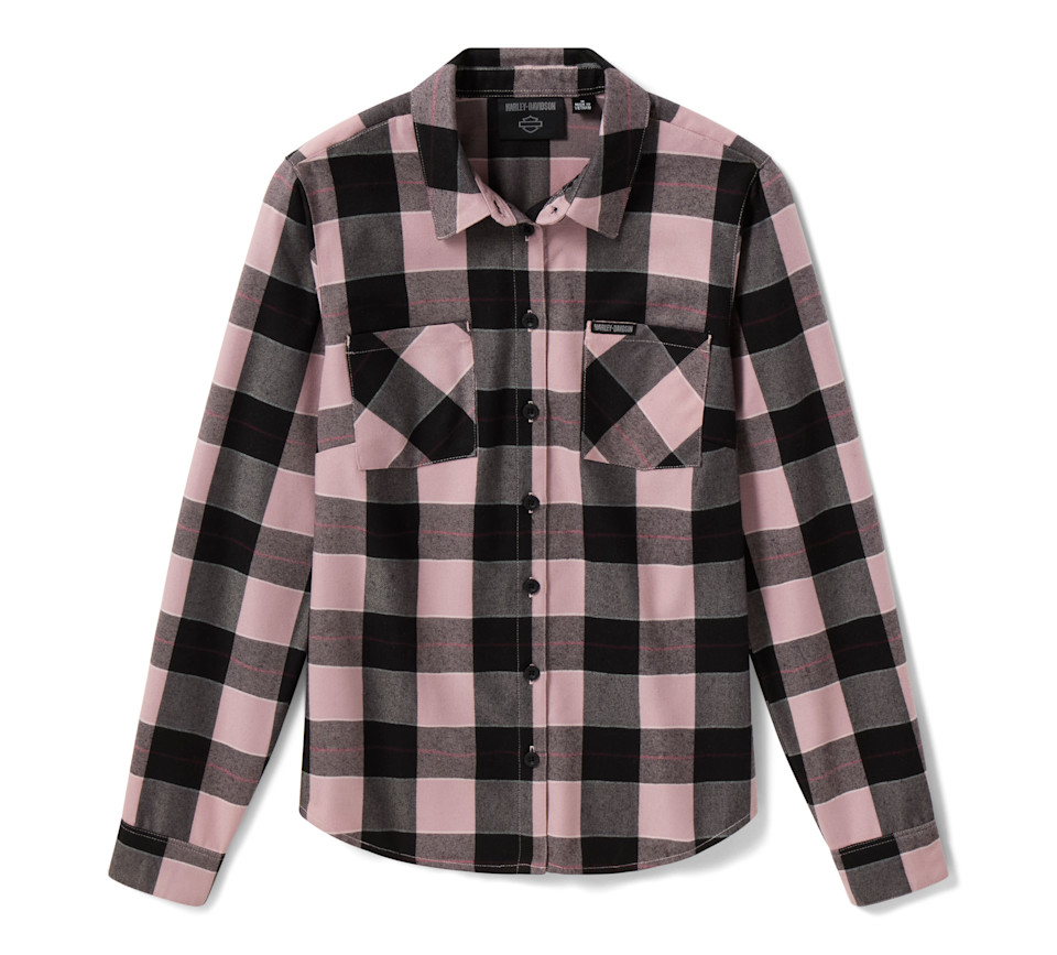 HARLEY DAVIDSON SHIRT-WOVEN,LIGHT PINK/BLACK PLAID