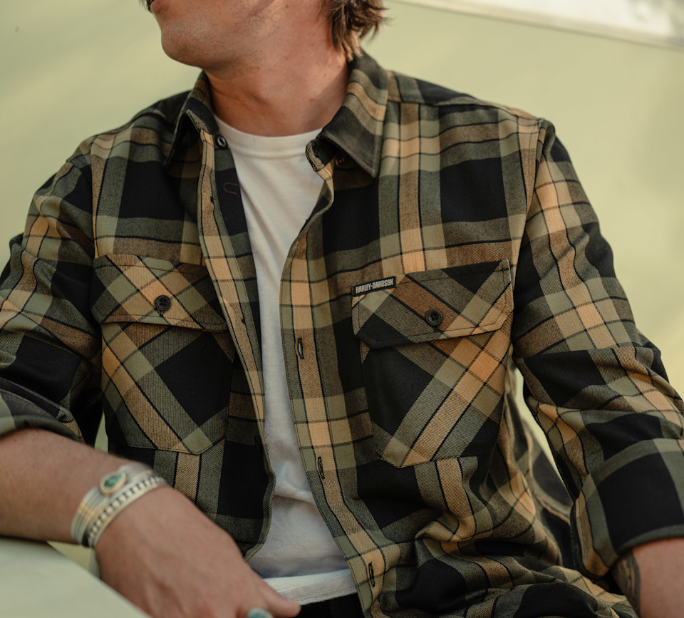 HARLEY DAVIDSON SHIRT-WOVEN,BROWN/BLACK PLAID