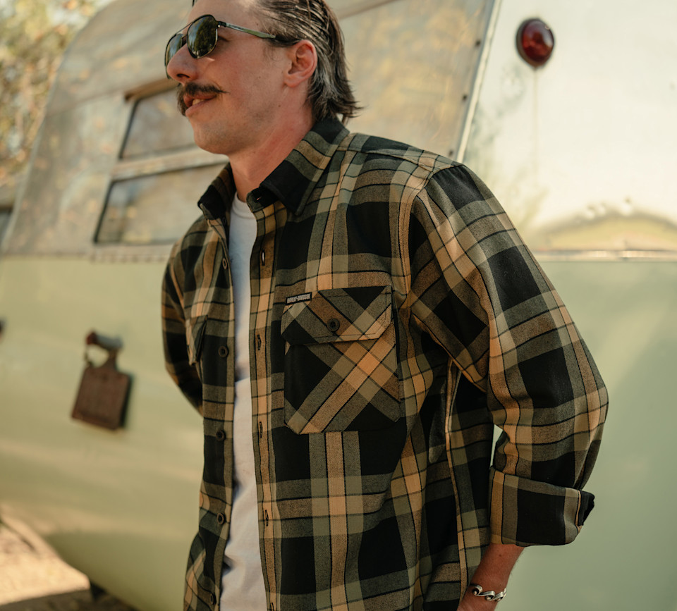 HARLEY DAVIDSON SHIRT-WOVEN,BROWN/BLACK PLAID