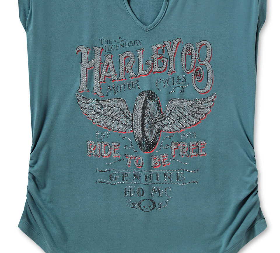 HARLEY DAVIDSON MUSCLE TEE-BLING,KNIT,LEGENDARY,TEAL
