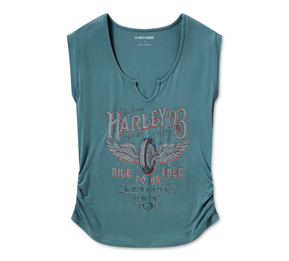 HARLEY DAVIDSON MUSCLE TEE-BLING,KNIT,LEGENDARY,TEAL