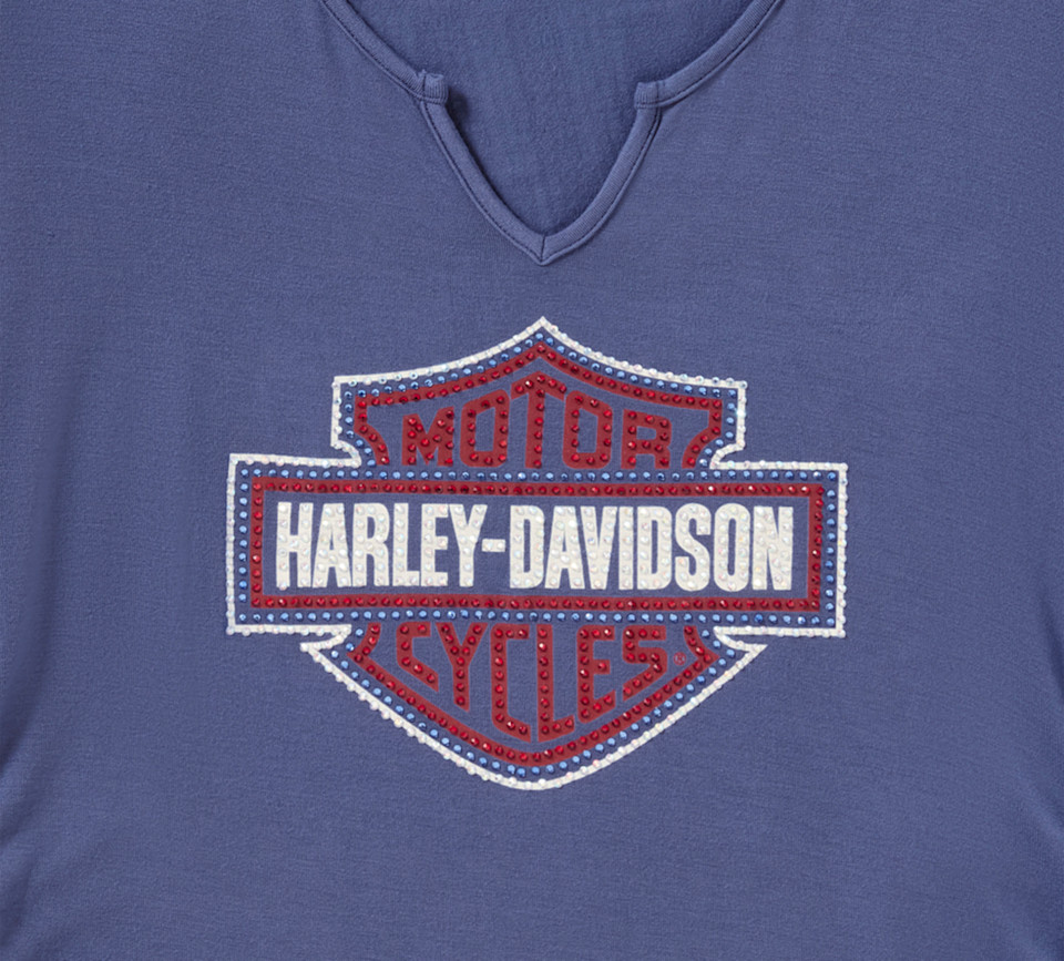 HARLEY DAVIDSON TEE-KNIT,BLING,NUMBER 1,BLUE