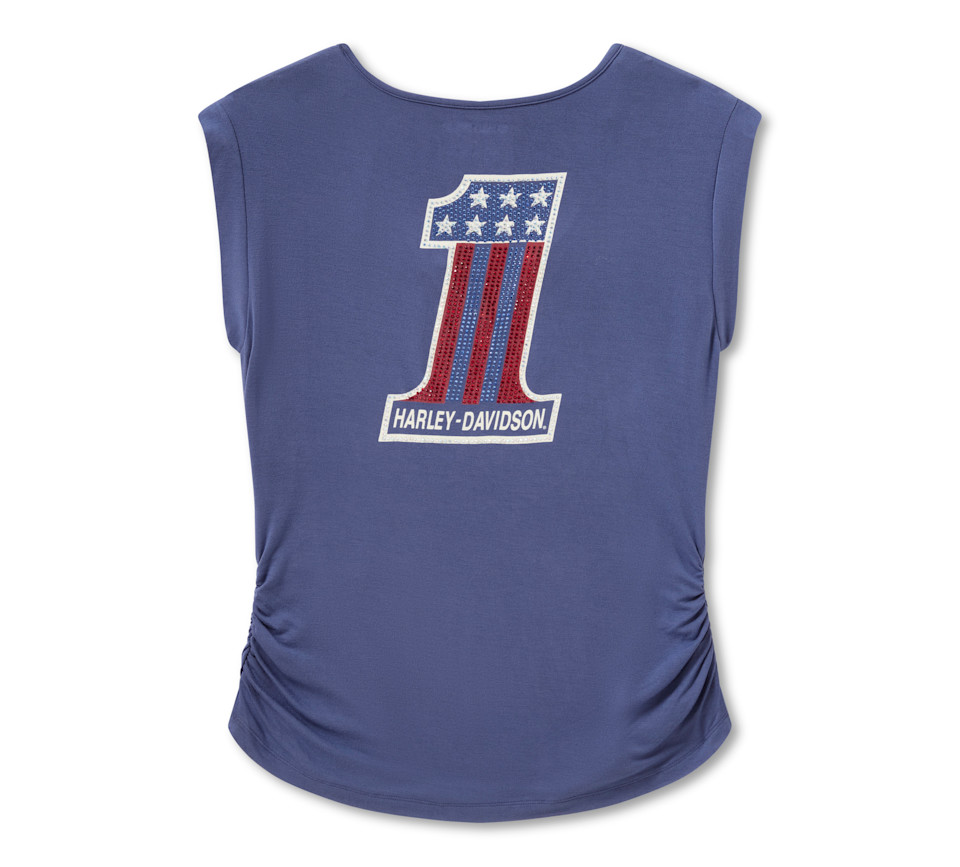 HARLEY DAVIDSON TEE-KNIT,BLING,NUMBER 1,BLUE