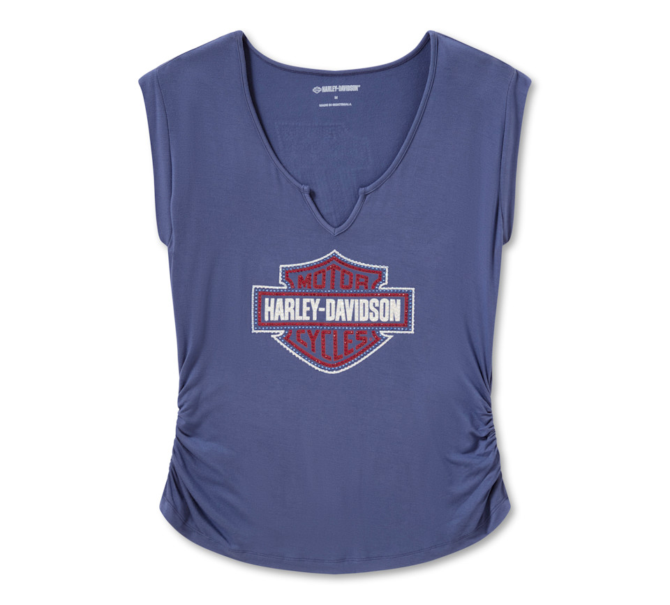 HARLEY DAVIDSON TEE-KNIT,BLING,NUMBER 1,BLUE