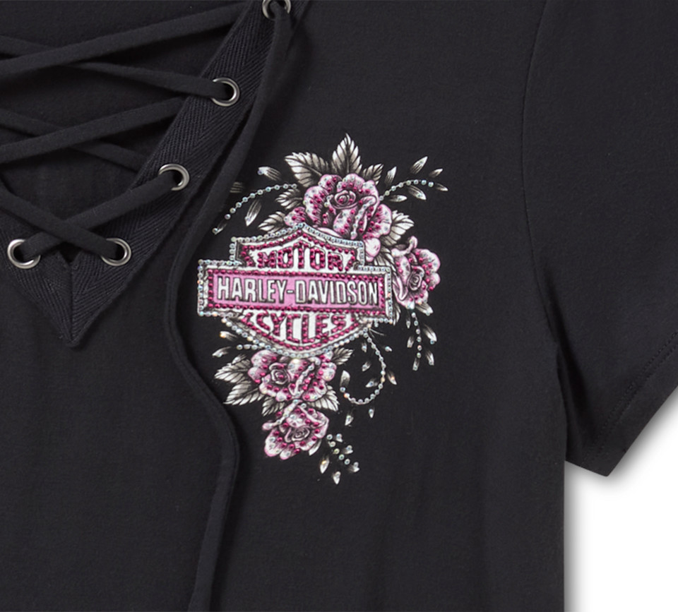 HARLEY DAVIDSON TEE-KNIT,BLING,ANGEL WINGS,BLACK