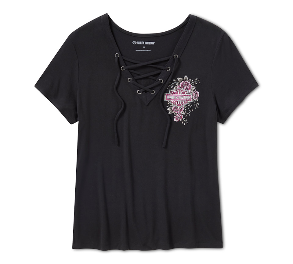 HARLEY DAVIDSON TEE-KNIT,BLING,ANGEL WINGS,BLACK