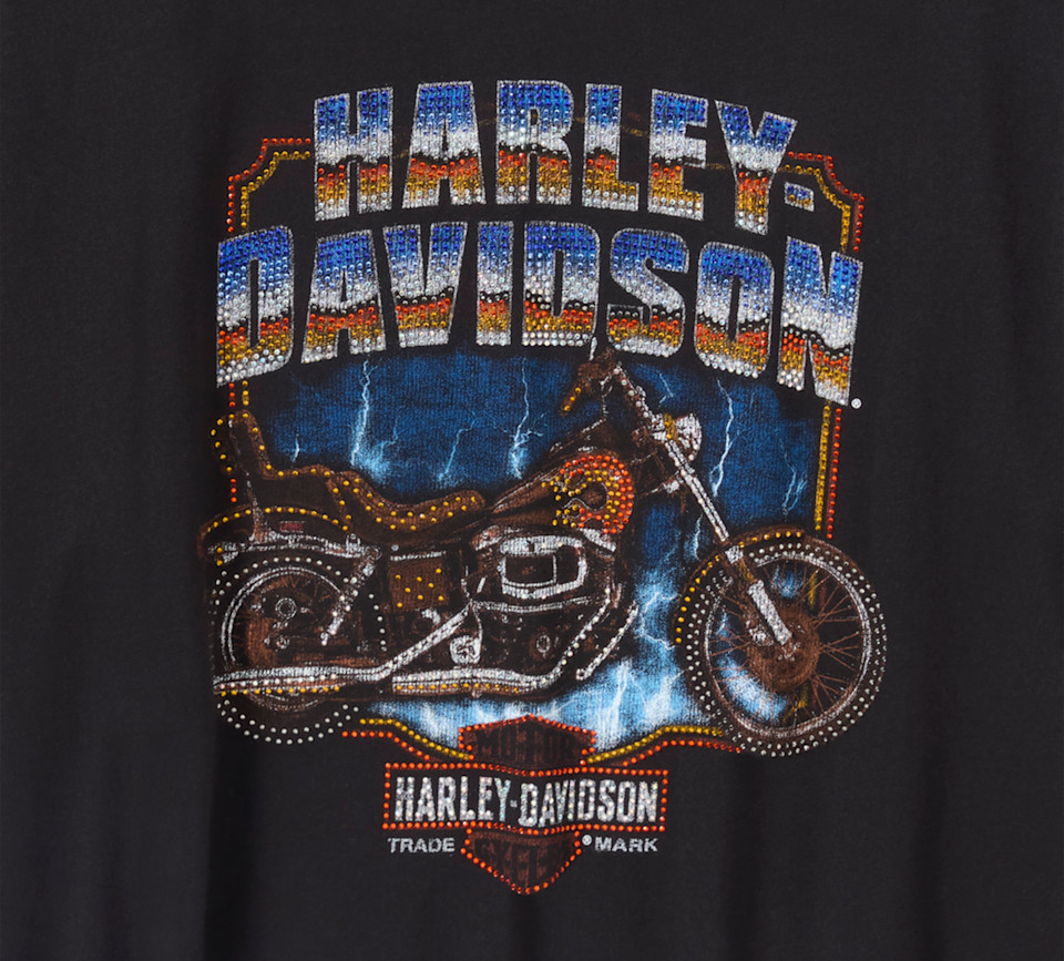 HARLEY DAVIDSON TEE-KNIT,BLING,CHROME,BOXY,BLACK