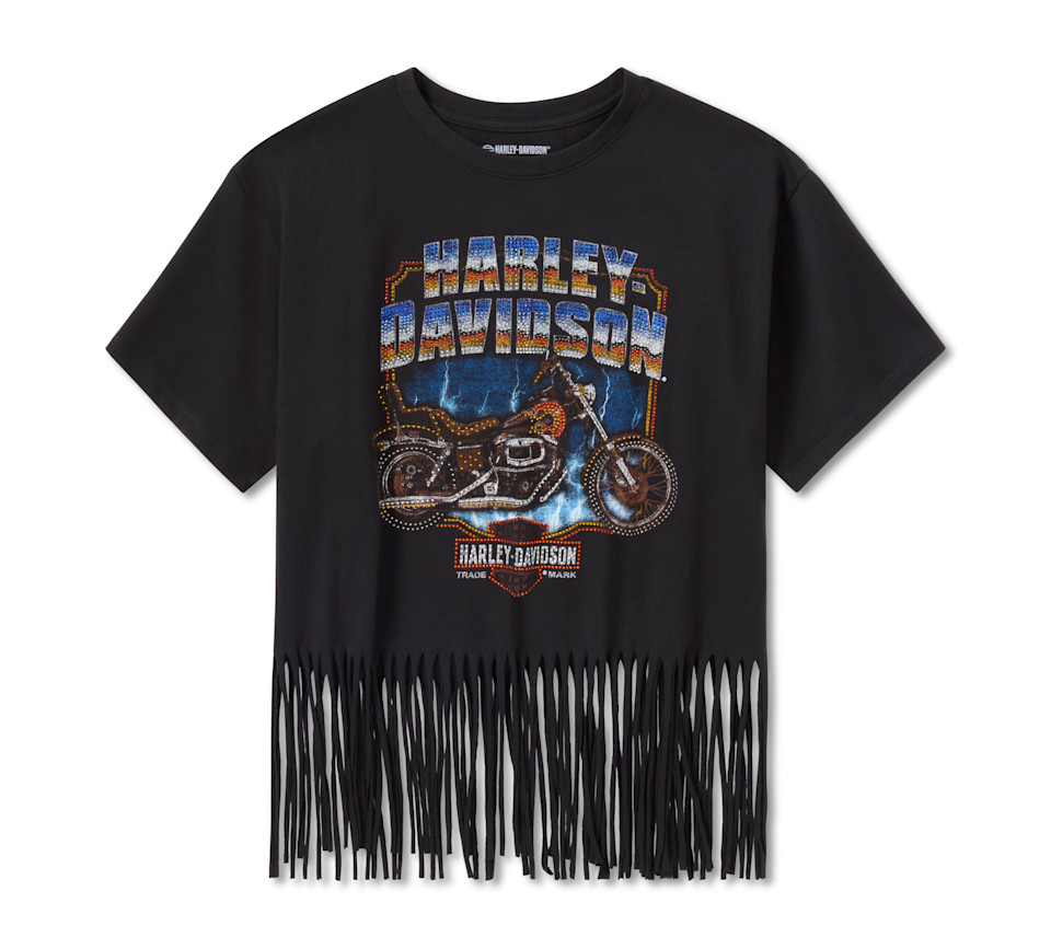 HARLEY DAVIDSON TEE-KNIT,BLING,CHROME,BOXY,BLACK