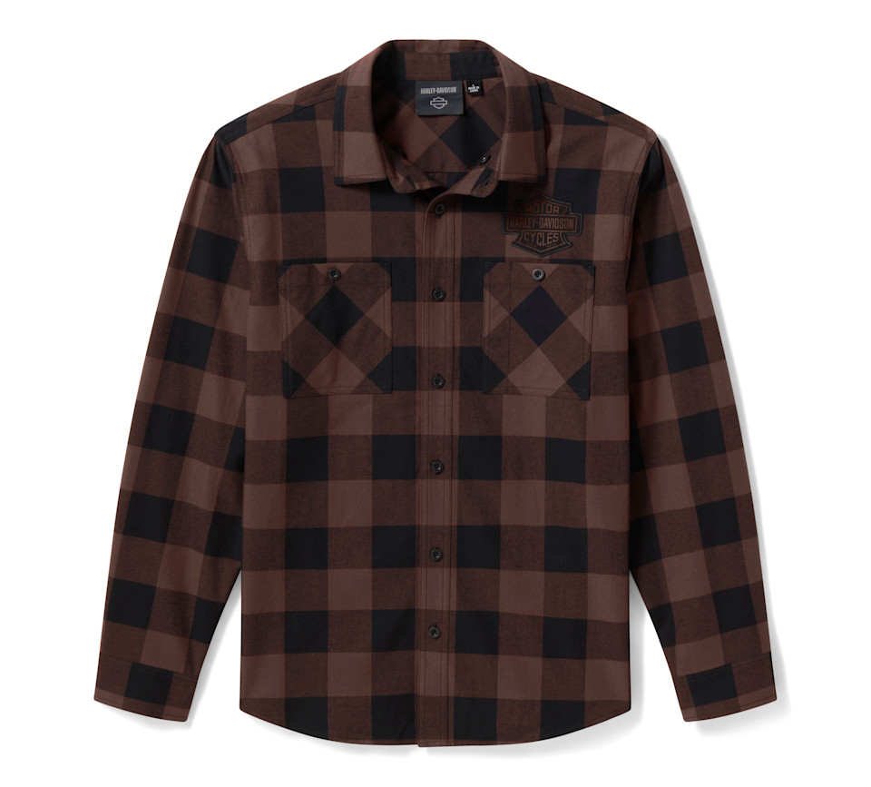 HARLEY DAVIDSON SHIRT-WOVEN,BROWN/BLACK PLAID