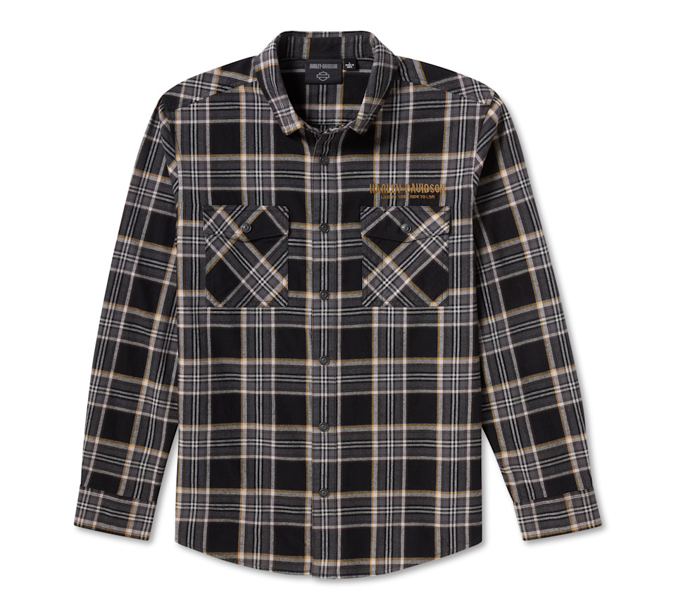 HARLEY DAVIDSON SHIRT-WOVEN,GREY/BLACK PLAID