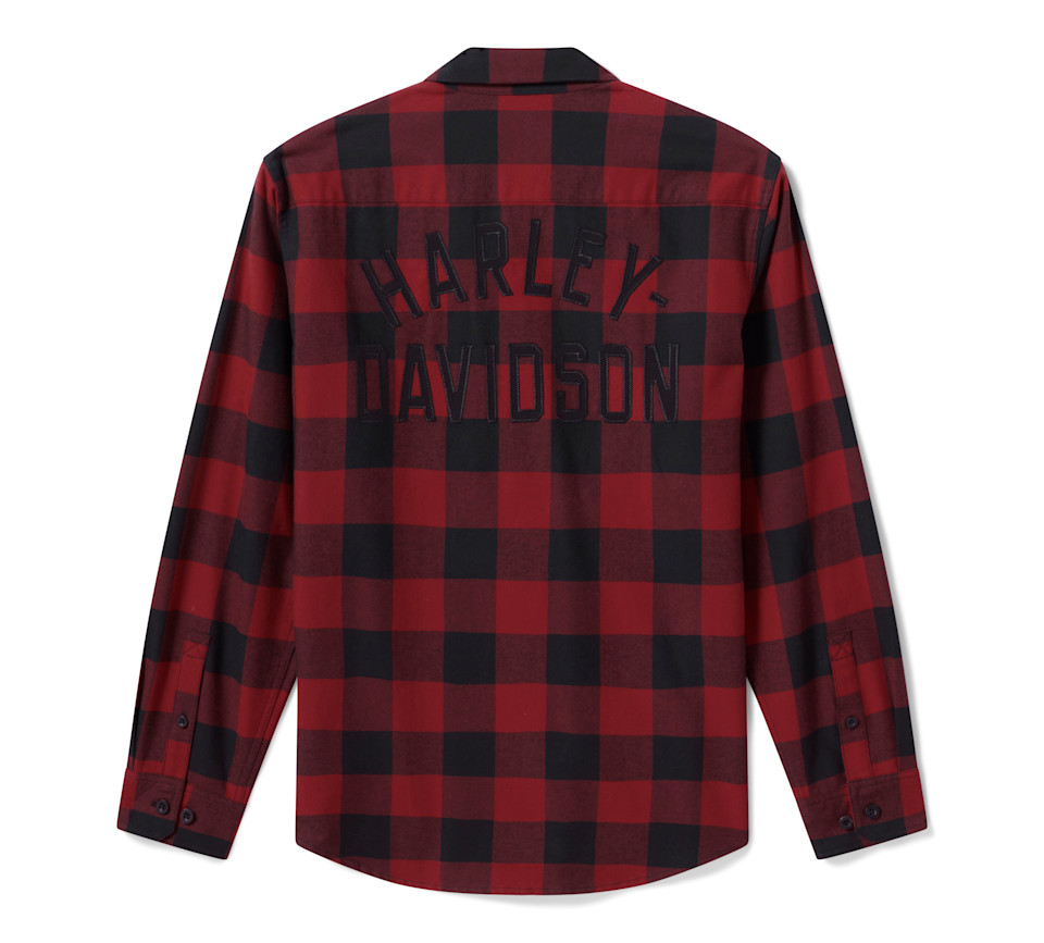 HARLEY DAVIDSON SHIRT-WOVEN,DARK RED/BLACK