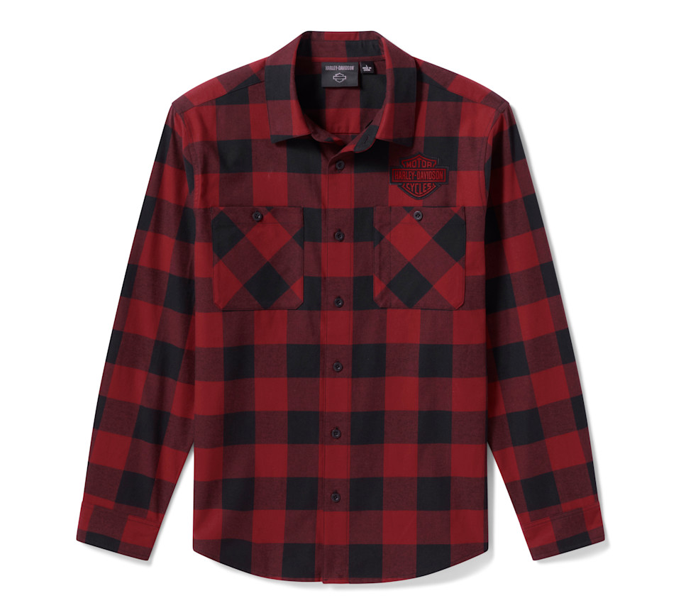 HARLEY DAVIDSON SHIRT-WOVEN,DARK RED/BLACK