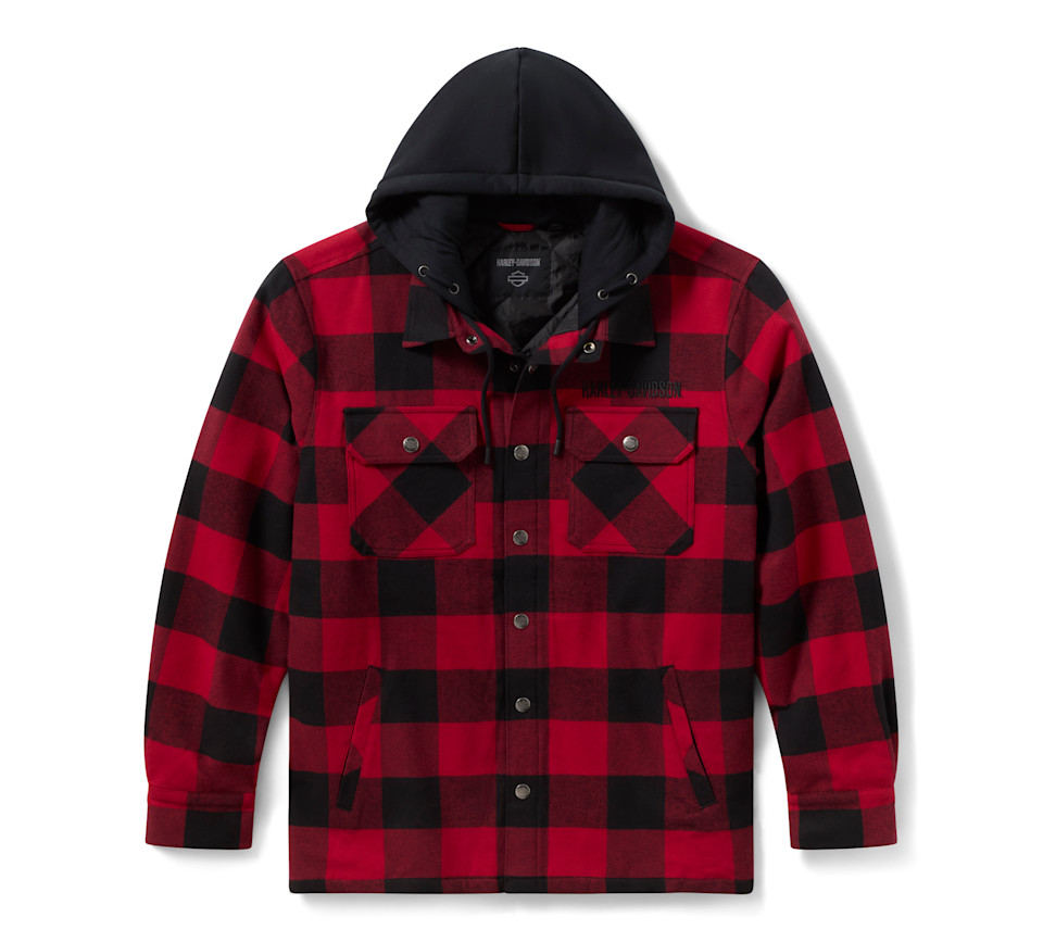 HARLEY DAVIDSON SHIRT JACKET-WOVEN,DARK RED/BLACK PLAID