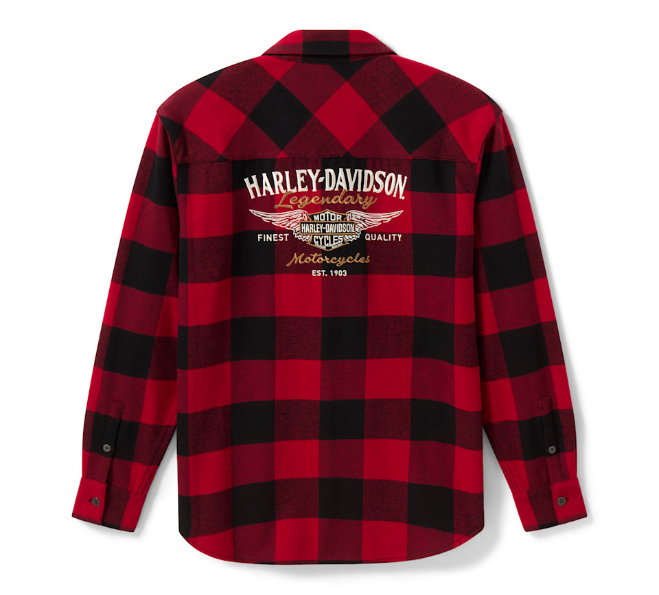 HARLEY DAVIDSON SHIRT JACKET-WOVEN,DARK RED/BLACK PLAID