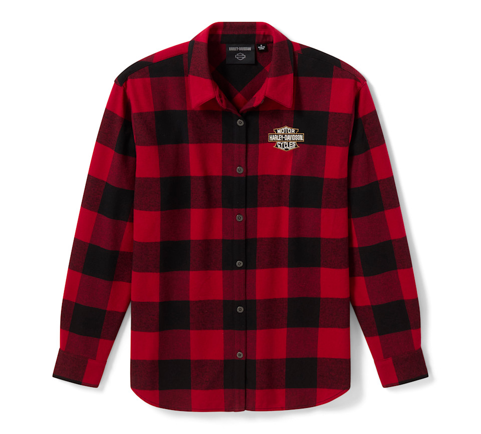 HARLEY DAVIDSON SHIRT JACKET-WOVEN,DARK RED/BLACK PLAID