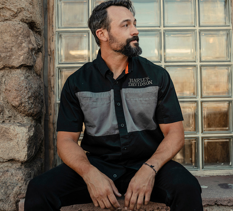HARLEY DAVIDSON SHIRT-WOVEN,BLACK/DARK GREY HEATHER