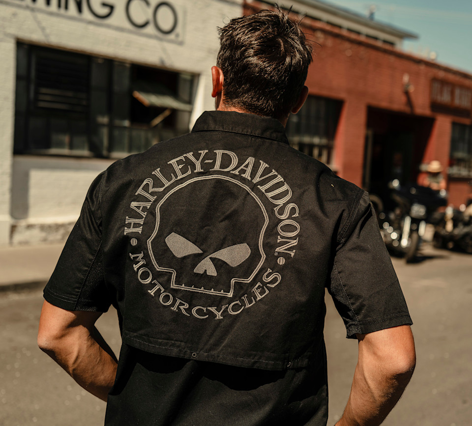 HARLEY DAVIDSON SHIRT-WOVEN,BLACK/DARK GREY HEATHER