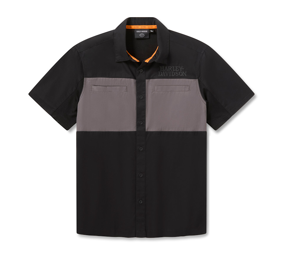 HARLEY DAVIDSON SHIRT-WOVEN,BLACK/DARK GREY HEATHER